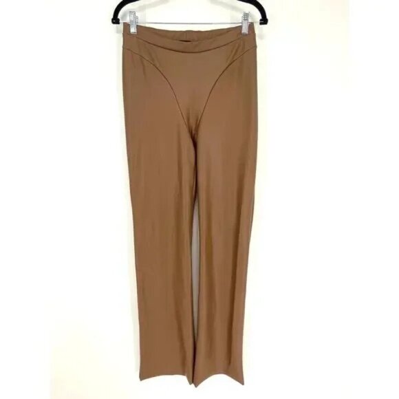 SKIMS Brown Boot Cut Pants L Faux Leather NWOT Jasper Brown - Picture 3 of 6